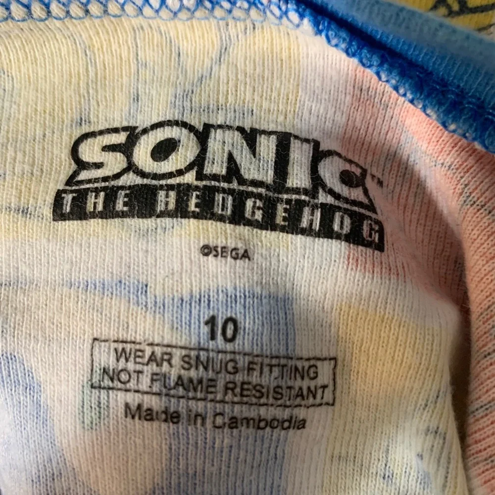Sonic the Hedgehog Pajama Set Size 10 Sega Character Print Cotton PJs Blue Retro